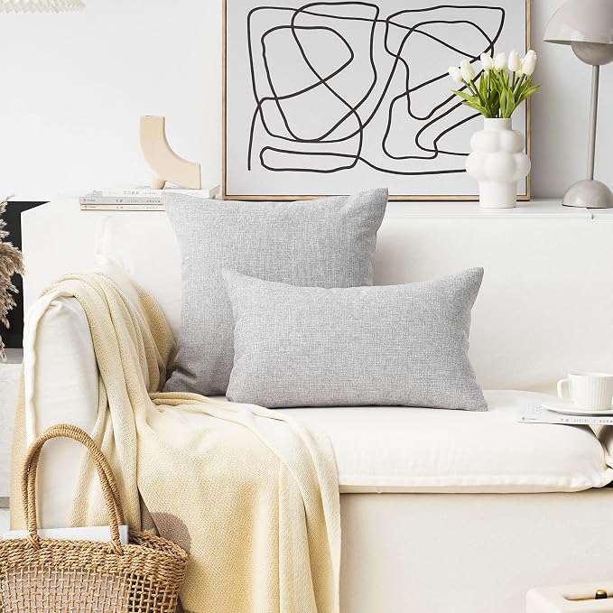 Home Brilliant Linen Pillow Covers 18x18 Decorative Throw Pillow Cover Burlap Lined for Couch Bench Patio Sofa, 2 Pack, 18x18 inch(45x45cm), Light Grey