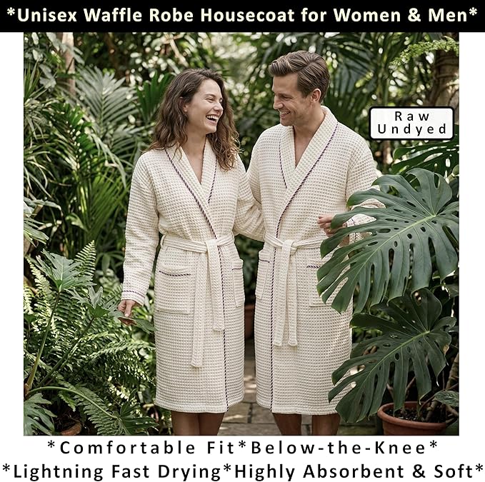 PÜSKÜL Luxury Waffle Robe for Women & Men - Natural 100% Turkish Cotton Bathrobe - Housecoat Womens & Housecoat Mens