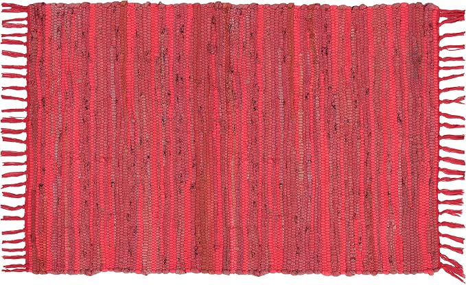 Cotton Rag Rug 24x36'' | 2x3' Multicolor Area Rug - Hand Woven, Washable & Reversible with Tassels - Perfect for Living Room, Kitchen, Entryway, or Bedroom (Burgundy Multi)