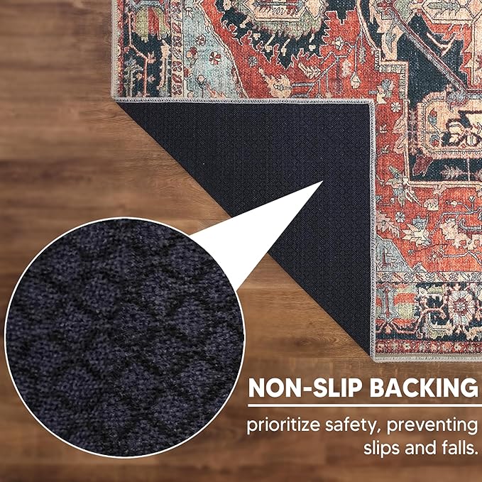 Keen Home Design 10x14 Rug - Machine Washable Area Rug with Non-Slip Backing, Ideal for Living Room, Dining Room, Bedroom - Vintage, Easy Clean, Durable, Low Pile Rug - (9'7" x 14')