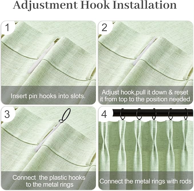 Sage Green Pinch Pleated Curtains 96 Inches Long for Living Room, Semi Sheer Privacy Linen Curtain Memory Trained Modern Back Tab Drapes with Rings for Farmhouse Dining Room, 2 Panels, W40xL96