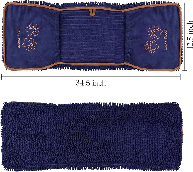 Lucky Pooch® Super Absorbent Shammy Dog Towel - Luxuriously Soft Hand Pockets – 34.5x12.5in – Quick Drying Microfiber Dog Bath Towel – Durable Towels for Drying Dogs (Pack of 1, Gray)