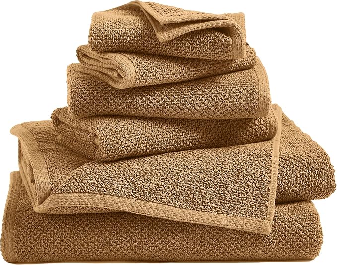 Great Bay Home 100% Cotton 6 Piece Towel Set - Absorbent, Quick-Drying, Durable Bath Towels for Bathroom Decor - Low-Twist, Two-Ply Fibers (Mocha)