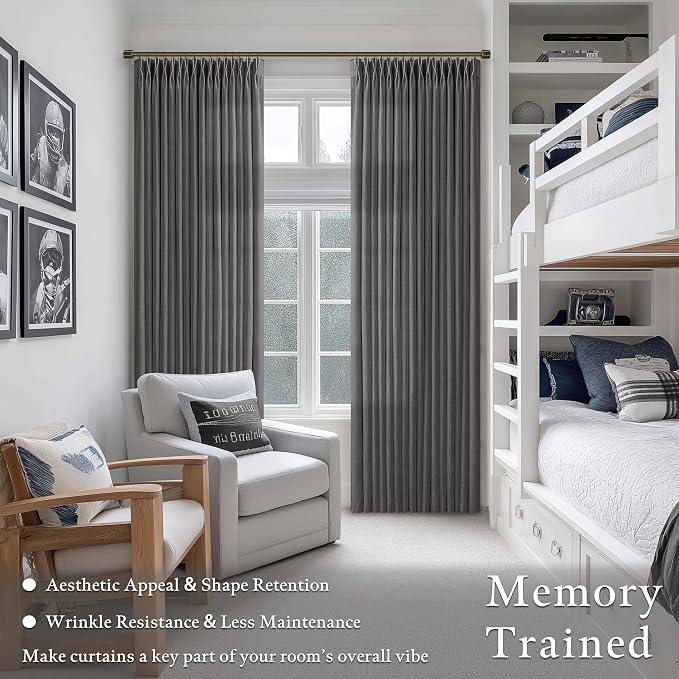 Grey Linen 86 Inches Long Curtains 2 Panels Set Pinch Pleated Charcoal Gray Linen Drapes for Living Room Boys Bedroom Pinch Pleat Light Filtering Modern Farmhouse Window Curtains 86 Inch Length