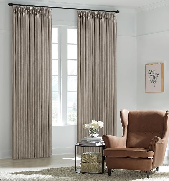 Pinch Pleated Linen Curtains 98 Inches Long 2 Panels for Living Room Bedroom Tan Brown Burlywood Taupe Drapes Back Tab Country Farmhouse Burlap Foor to Ceiling Curtains with Hooks Rings W50xL98