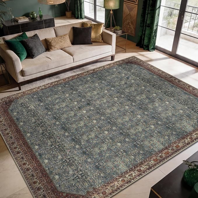 Keen Home Design 6x9 Rug - Machine Washable Area Rug with Non-Slip Backing, Ideal for Living Room, Dining Room, Bedroom - Vintage, Easy Clean, Durable, Low Pile Rug - (6' x 9')