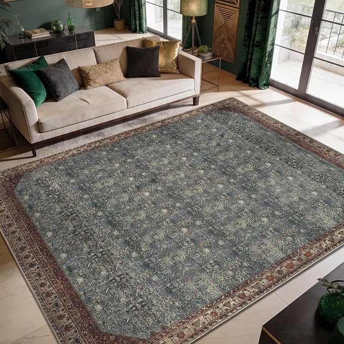 Keen Home Design 9x12 Rug - Machine Washable Area Rug with Non-Slip Backing, Ideal for Living Room, Dining Room, Bedroom - Vintage, Easy Clean, Durable, Low Pile Rug - (9' x 12')