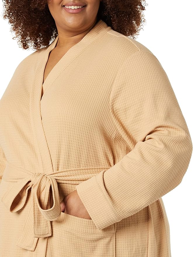 Amazon Essentials Women's Lightweight Waffle Full-Length Bath Robe with Pockets (Available in Plus Size)