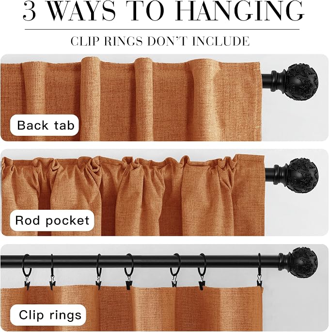 RYB HOME Burnt Orange Total Blackout Curtains Linen Texture, Rustic Fall Curtains for Bedroom/LivingRoom/Office, Thermal Insulated Boho Farmhouse HomeDecor, Luxury Privacy Drapes, W52xL90, 2 Panels