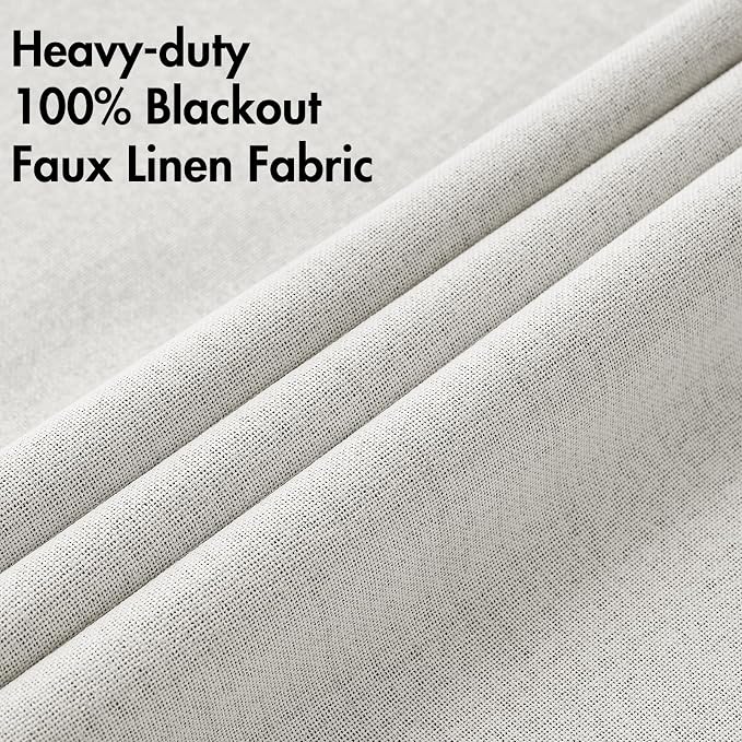 MIULEE 100% Blackout Linen Textured Curtains for Bedroom Solid Thermal Insulated Light Beige Grommet Room Darkening Curtains & Drapes Luxury Decor for Living Room 52 x 54 Inch (2 Panels)