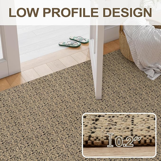 Collive 2x3 Washable Small Rugs for Entryway, Cotton Woven Front Door Mat Boho Bedroom Rug Farmhouse Throw mats, Black/Natural Non-Slip Kitchen Carpets for Bathroom Indoor Entrance