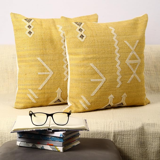 Trade Star 100% Cotton Sabra Cushion Covers Set of 2 Throw Pillow Cover Handloomed Decorative Cushion Cases Beautiful Handwoven Pillowcase 18x18 Inches Designer Pillow Shams