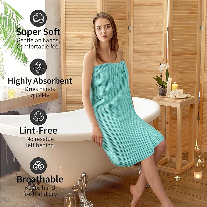 MICROFI Microfiber Waffle Bath Towels, 4 Pieces, Soft, Absorbent, Fast Drying, Lint Free 430 GSM (Turquoise)