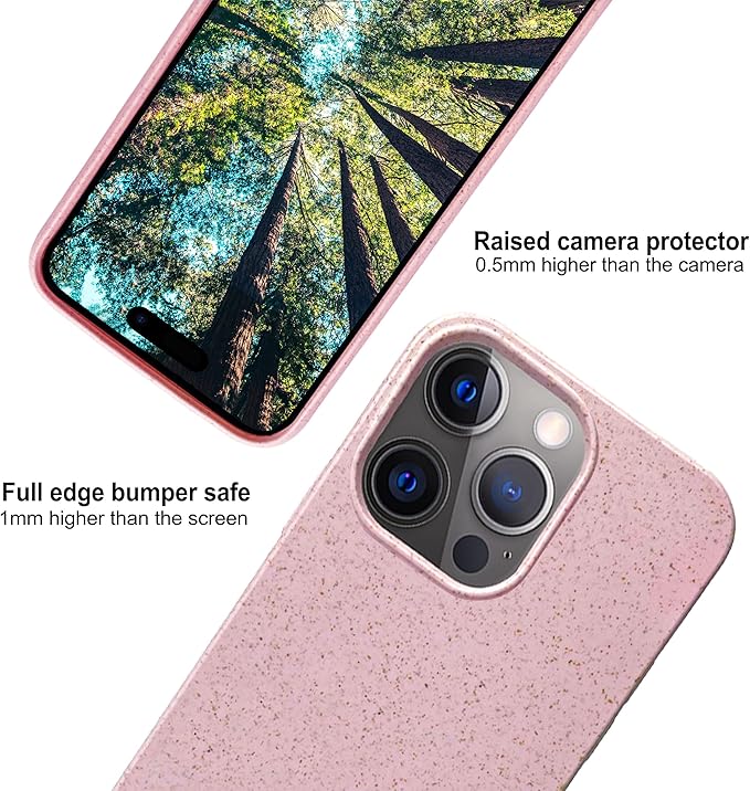 eplanita Eco Mobile Phone Case Compatible with iPhone 15 Pro, Plant Fiber, Drop Protection Cover, Durable and Sustainable (for iPhone 15 Pro, Pink)
