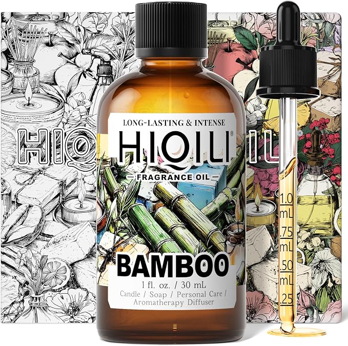 HIQILI Bamboo Fragrance Oil for Candle & Soap Making - 1 Fl Oz | Suitable for Essential Oils Diffuser, DIY Room Air Fresheners, Long-Lasting New Car Scent, Graduated Dropper Included