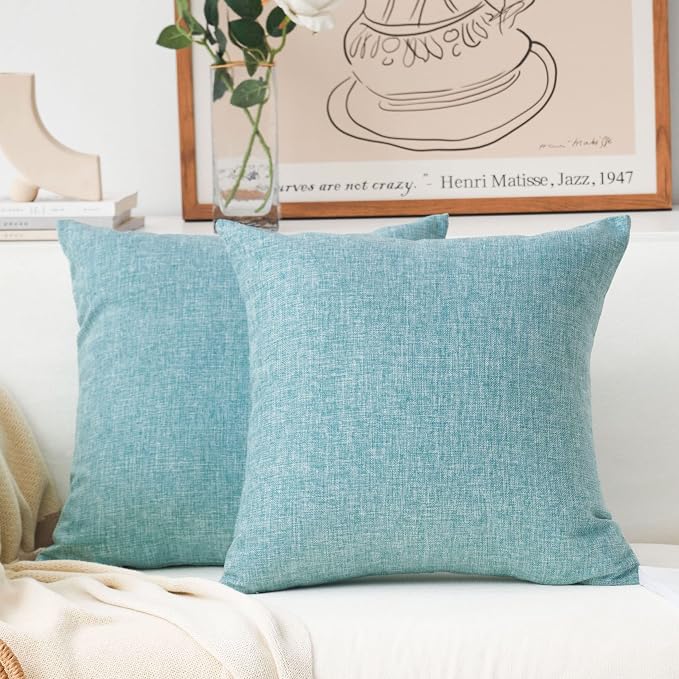 Home Brilliant 24 x 24 Throw Pillow Covers Faux Linen Euro Pillow Cover Cushion Covers for Pario Couch Bench Floor, 24 x24 inch (60cm), Set of 2, Teal