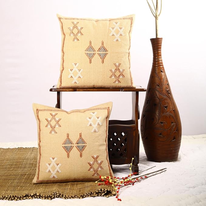 Trade Star 100% Cotton Cushion Covers Handwoven Pillowcases Handloomed Rug Decorative Cushion Cases 18x18 Inches Set of 2 Throw Pillow Covers Designer Pillow Shams