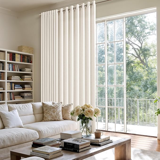 108 Inch Length Curtains Extra Wide 100 Inch Natural Linen Semi Sheer Light Flitering Grommet Large Window Room Divider Ceiling Curtains Boho Farmhouse Long Drapes 1 Panel