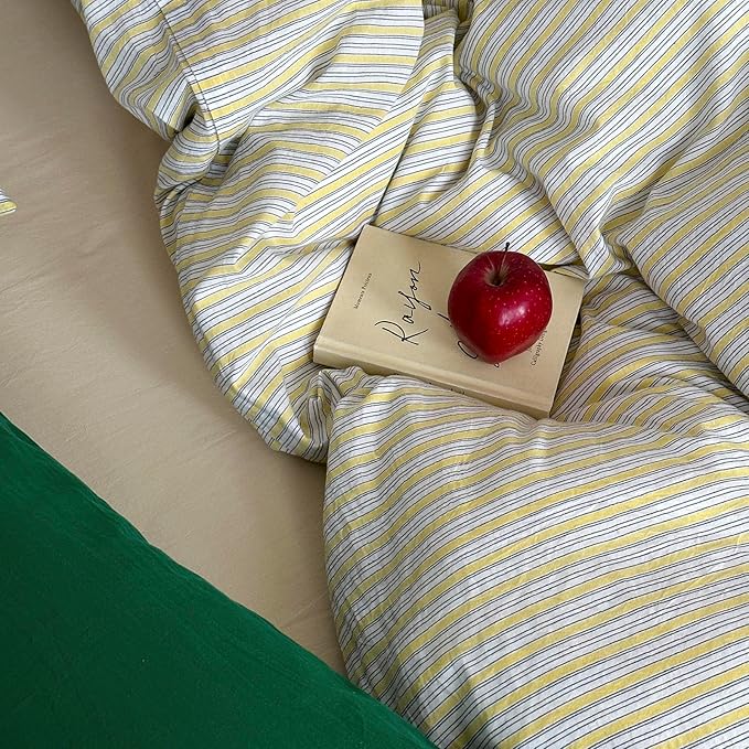 mixinni Vintage Geometric Striped Duvet Cover Set - 3 Piece 100% Washed Cotton Twin XL Size Bedding Set with Matching Pillowcases | Mid-Century Modern Design | Ultra Soft & Breathable-Twin XL Size