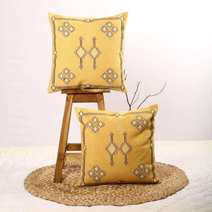 Trade Star 100% Cotton Pillow Shams Handloomed Rug Decorative Cushion Cases Sabra Cushion Covers Cotton Handwoven Pillowcase 18x18 Inches Set of 2 Throw Pillow Cover