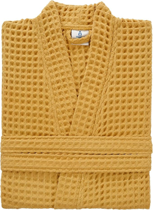 100% Cotton Waffle Kimono Bathrobe for Men & Women, Cozy Leisurewear with Functional Pockets, Comfortable Robe for Relaxation