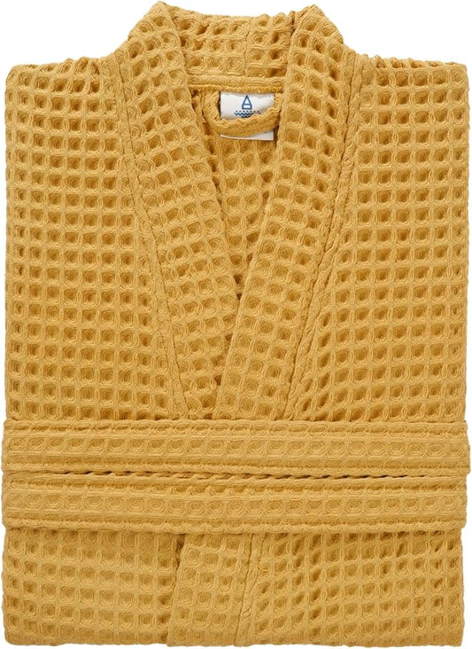 100% Cotton Waffle Kimono Bathrobe for Men & Women, Cozy Leisurewear with Functional Pockets, Comfortable Robe for Relaxation