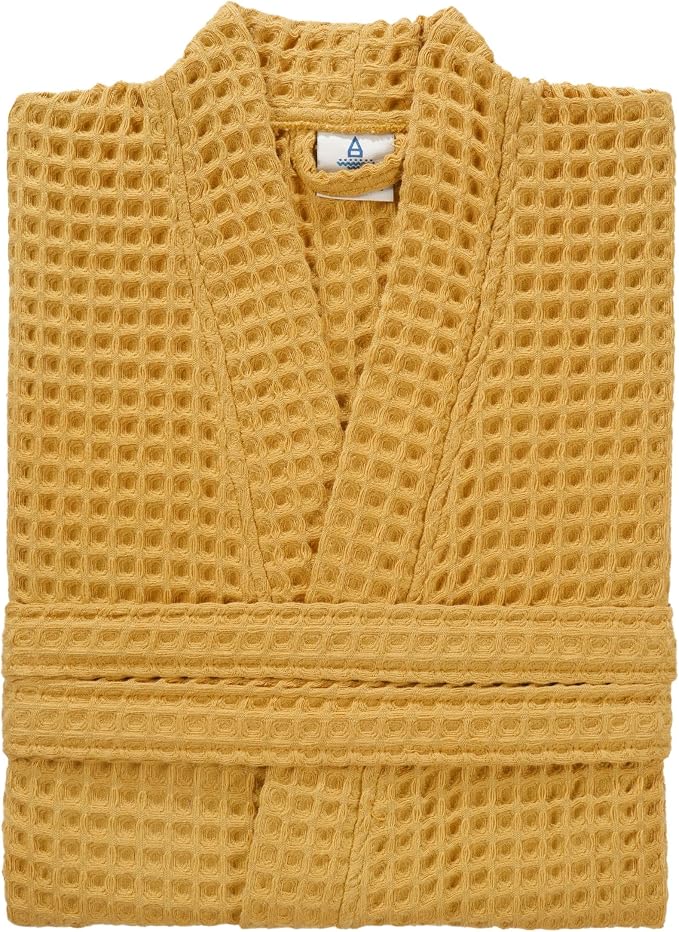 100% Cotton Waffle Kimono Bathrobe for Men & Women, Cozy Leisurewear with Functional Pockets, Comfortable Robe for Relaxation