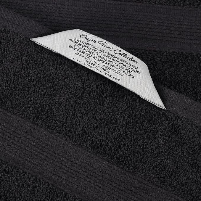 Superior 100% Organic Cotton 3-Piece Towel Set, Includes 1 Bath Towel, 1 Hand Towel, 1 Face Towel/Washcloth, Daily Use, Bathroom, Guest Bath, Absorbent, Home Essentials, Oregon Collection, Black