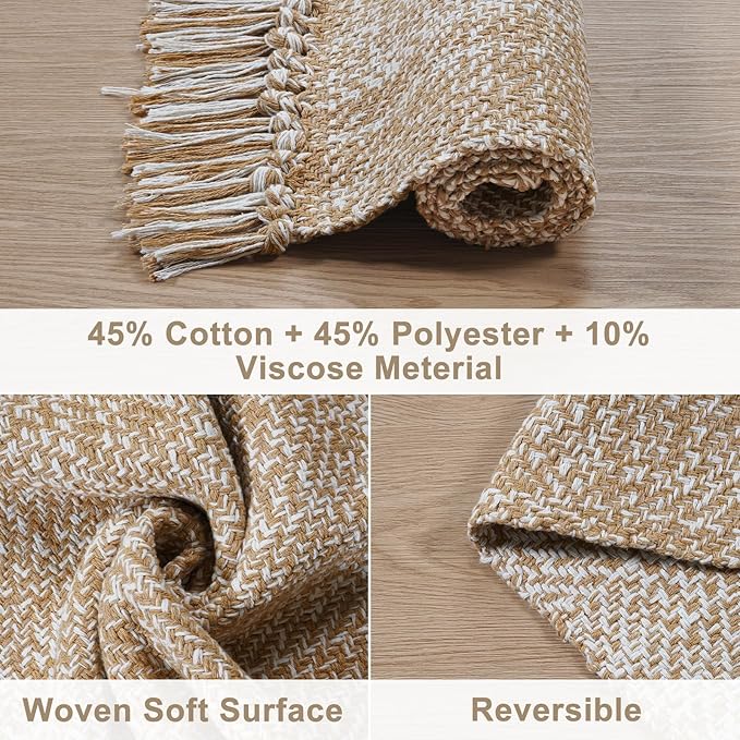 Collive Boho Long Hallway Runner Rug, 2.6x14 ft Washable Runners Rugs for Hall Tan/Cream Low Pile Kitchen Runer Carpet, Woven Cotton Carpets Runners for Entryway Bedside
