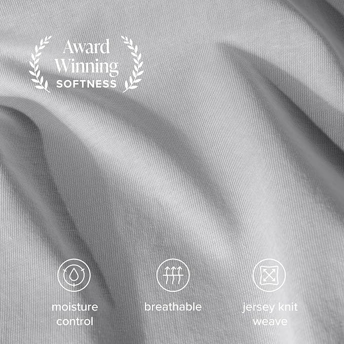 Bare Home 100% Organic Cotton Jersey Sheet Set, Ultra Soft, 100% Cotton - Sheet Set & Pillowcase - Deep Pocket Bed Sheets (Twin, Light Grey)