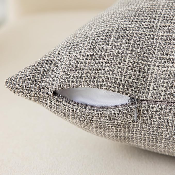 Kevin Textile Faux Linen Square 2 Tone Woven Throw Pillow Sham Cushion Case Covers for Car/Couch Use, 22-inch(2 Packs, Grey)