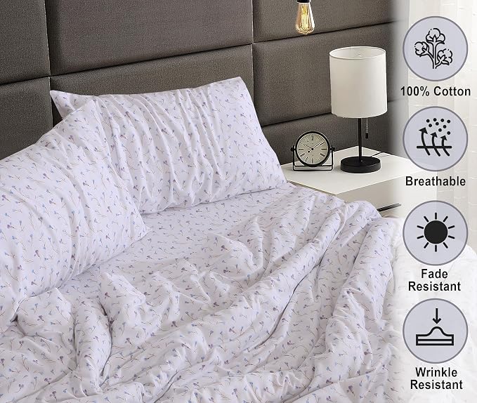 RUVANTI Flannel Sheets Full Size - 100% Cotton Double Brushed Bed Sheets Set, Deep Pockets 16 Inches, All Seasons Breathable & Extra Soft Full Sheets, Warm & Cozy, 4 Piece, Navlight