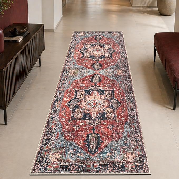 Keen Home Design 30"x144" Rug - Machine Washable Runner Rug with Non-Slip Backing, Ideal for Hallway, Entryway, Kitchen, Laundry Room - Vintage, Easy Clean, Durable, Low Pile - (2'6" x 12')