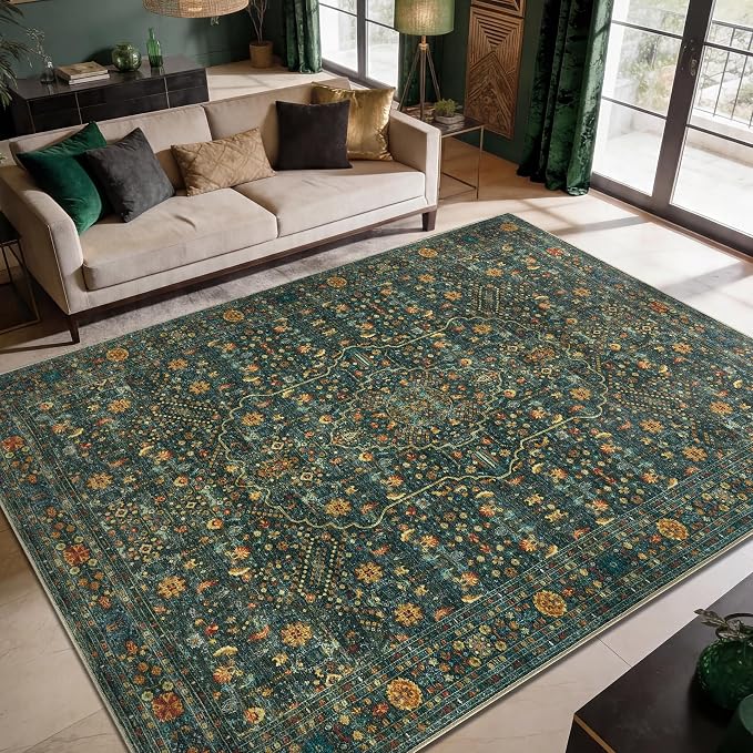 Keen Home Design 6x9 Rug - Machine Washable Area Rug with Non-Slip Backing, Ideal for Living Room, Dining Room, Bedroom - Vintage, Easy Clean, Durable, Low Pile Rug - (6' x 9')