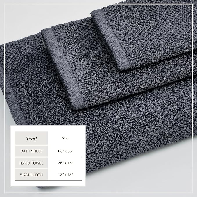 Great Bay Home 100% Cotton 6 Piece Bath Sheet Set - Absorbent, Quick-Drying, Durable Bath Towels for Bathroom Decor - Low-Twist, Two-Ply Fibers (Stone Blue)