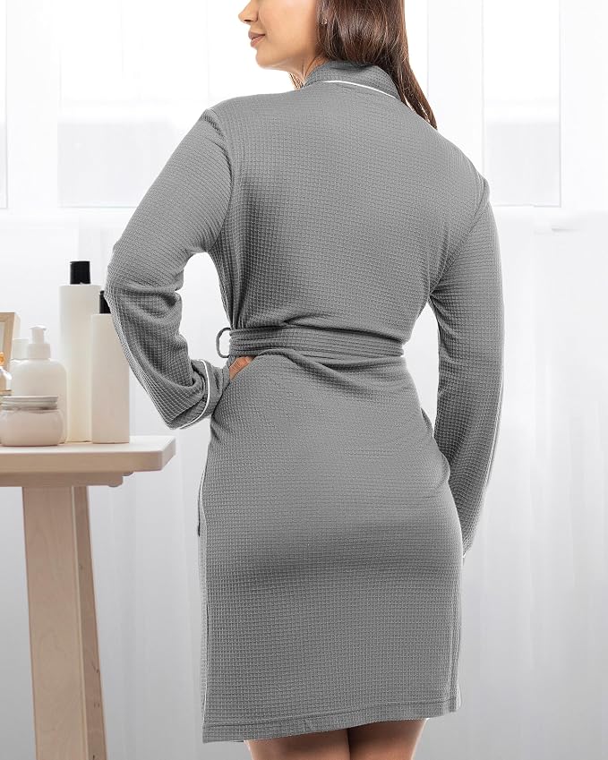 NY Threads Cotton Blend Waffle Robes for Women Knee-Length Bathrobe