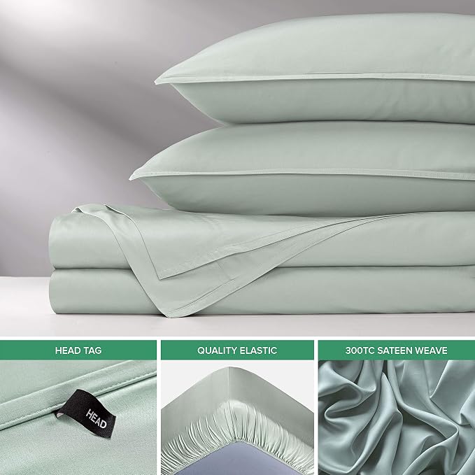 Pure Bamboo Split King Sheets, Genuine 100% Organic Viscose Derived from Bamboo Bed Sheet Set, Soft & Cooling, Double Stitching, 2 Fitted Sheets (Split King, Sea Glass)