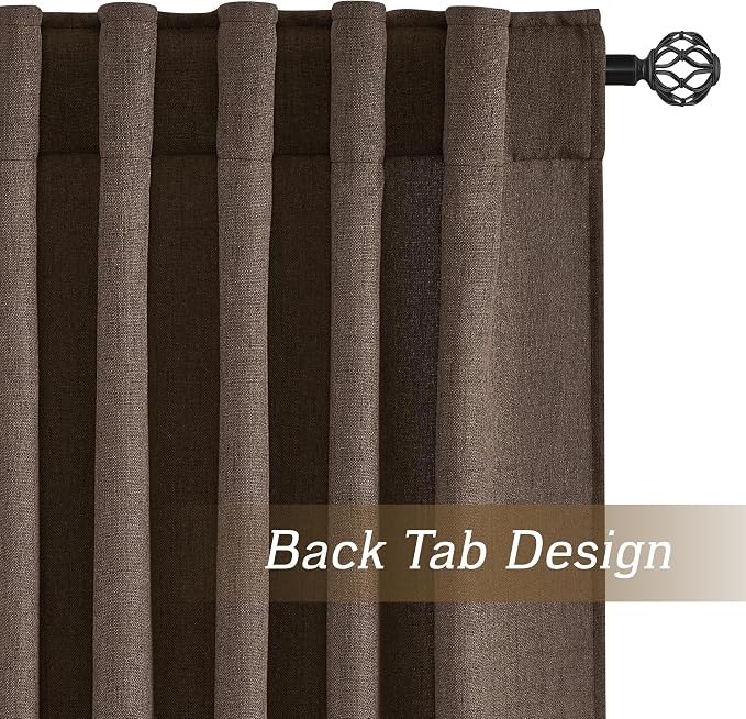 RYB HOME Natural Linen Sheer Curtains 102 inches Long for Living Room and Dining Room, Back Tab/Rod Pocket, Light Filtering Sheer Curtains and Drapes, Brown, W 52 x L 102 inches, 2 Panels Set