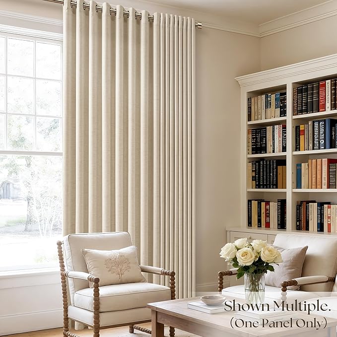 Extra Wide Natural Linen Curtains 84 Inch Length 1 Panel for Patio Sliding Glass Door Warm Beige 72 Inch Wide Light Filtering Semi Sheer Grommet Privacy Farmhouse Wide Window Curtains