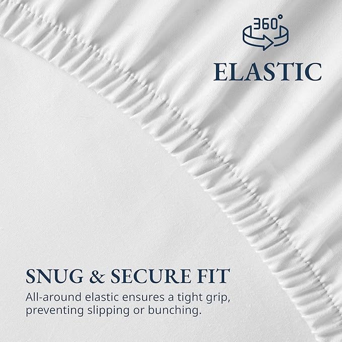 LANE LINEN 100% Organic Cotton Fitted Sheet Queen, 15" Deep Pocket Snug Fit Fully Elasticized Naturally Temperature Regulating Soft & Comfy Deep Pocket Queen - White (+Pillowcases)