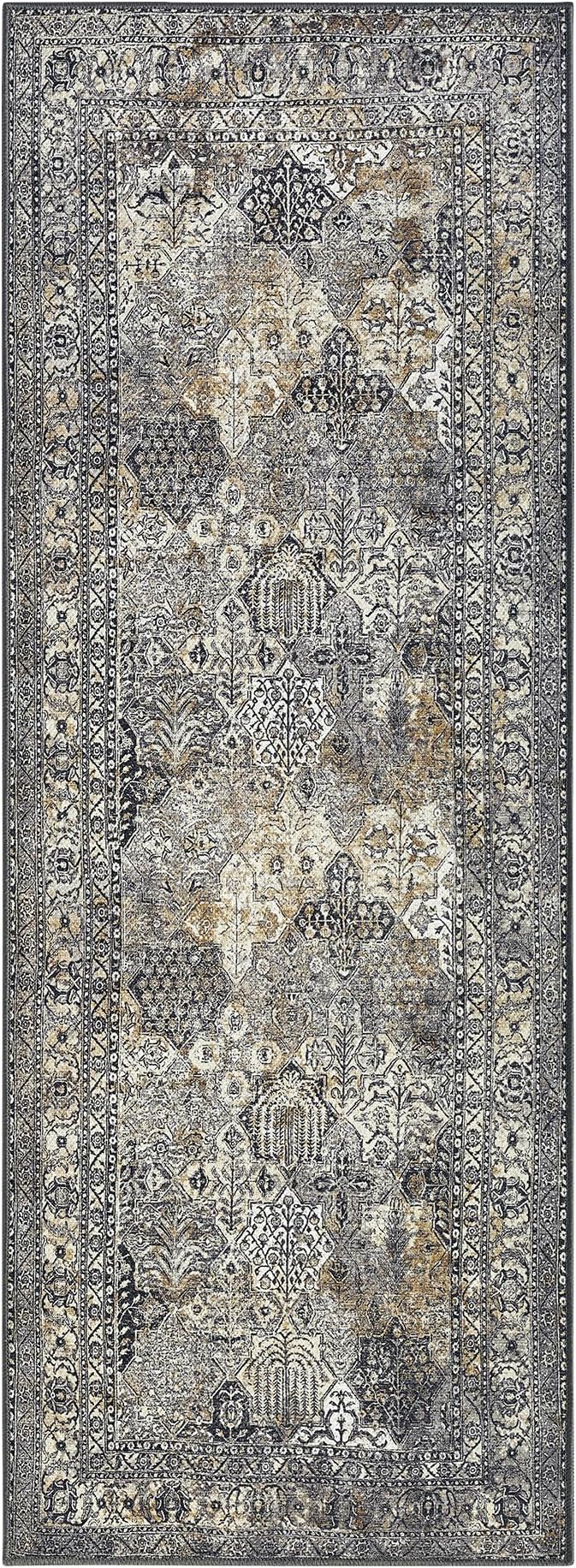 Keen Home Design 30"x84" Rug - Machine Washable Runner Rug with Non-Slip Backing, Ideal for Hallway, Entryway, Kitchen, Laundry Room - Vintage, Easy Clean, Durable, Low Pile Rug - (2'6" x 7')