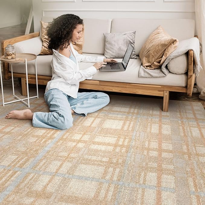 Tortania Area Rug Living Room Rugs - 8x10 Washable Large Soft Neutral Boho Moroccan Bohemian Farmhouse Rug Indoor Floor Carpet for Bedroom Under Dining Table Home Office Decor - NeutralBeige
