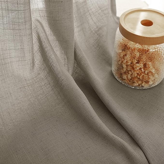 Taupe Linen Curtains 102 inches Long for Living Room Back Tab Rustic Farmhouse Semi Sheer Light Filtering Window Curtain Dining Room Soft Thick Flax Linen Textured Drapes Burlywood Birch Dark Brown