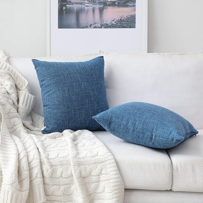 Kevin Textile Decorative Toss Pillow Case Star Striped Linen Cushion Cover for Sofa,Navy Blue,26x26-inch (66x66cm), 2 Packs
