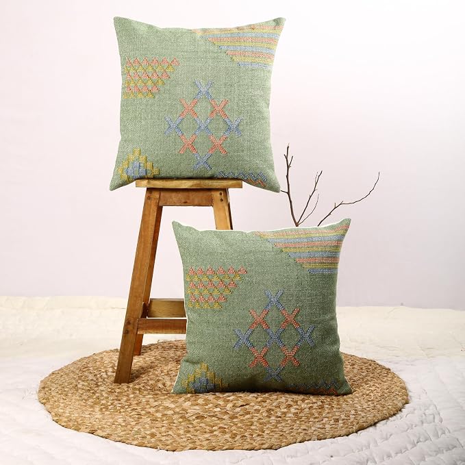 Trade Star 100% Cotton Cushion Cover Sabra Kilim Cushion case Set of 2 Throw Pillow Covers Handwoven Pillowcase Handloomed Decorative 18x18 Inches