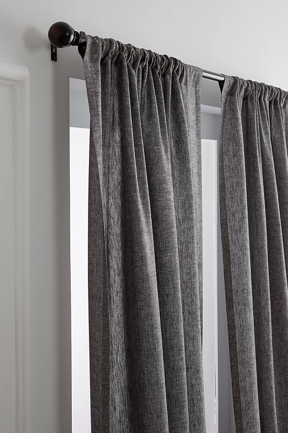 Solino Home European Flax Linen Curtain Chambray Black, 52 x 120 Inch Light Filtering Rod Pocket Curtain 120 Inches Long, 100% Pure Linen Window Treatment for Living Room, Bedroom - 1 Panel