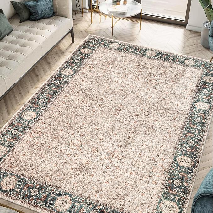Keen Home Design 5x7 Rug - Machine Washable Area Rug with Non-Slip Backing, Ideal for Living Room, Dining Room, Bedroom - Vintage, Easy Clean, Durable, Low Pile - (5' x 7')