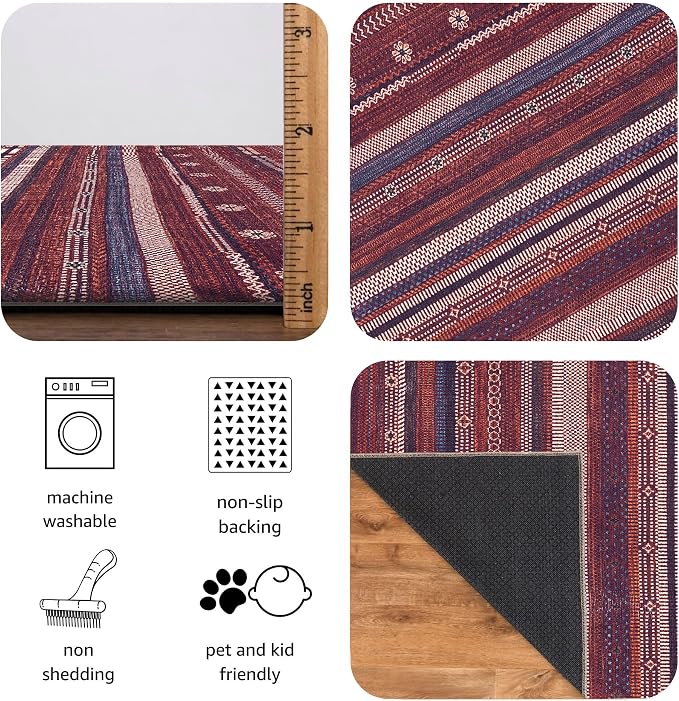 Keen Home Design 30"x84" Rug - Machine Washable Runner Rug with Non-Slip Backing, Ideal for Hallway, Entryway, Kitchen, Laundry Room - Vintage, Easy Clean, Durable, Low Pile Rug - (2'6" x 7')