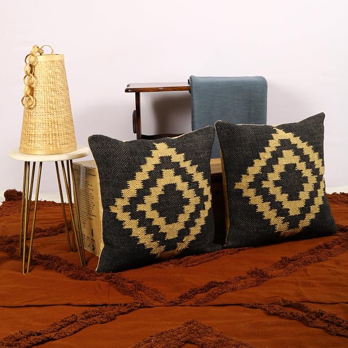 Trade Star Set of 2 Throw Pillow Covers Kilim Cushion Covers Handloomed Rug Decorative Cushion case Handwoven Pillowcase 18x18 Inches Designer Jute Wool Cushion Cover (Kilim 20)