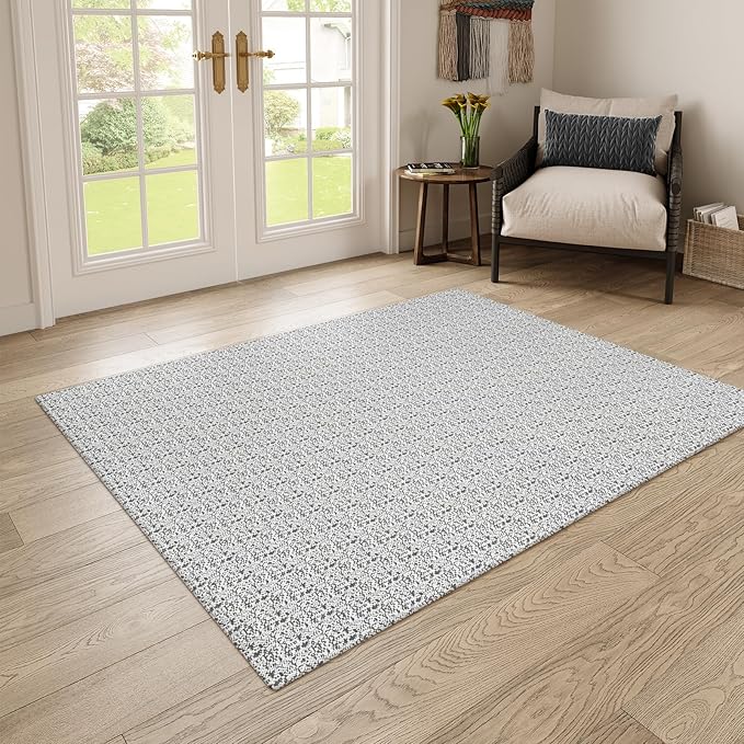 Collive Area Rugs 4x6, Farmhouse Machine Washable Living Room Rug Boho Woven Cotton Bedroom Rugs, Grey Modern Dining Room Rug Non Slip Indoor Carpet for Nursery Bedside Entryway Office